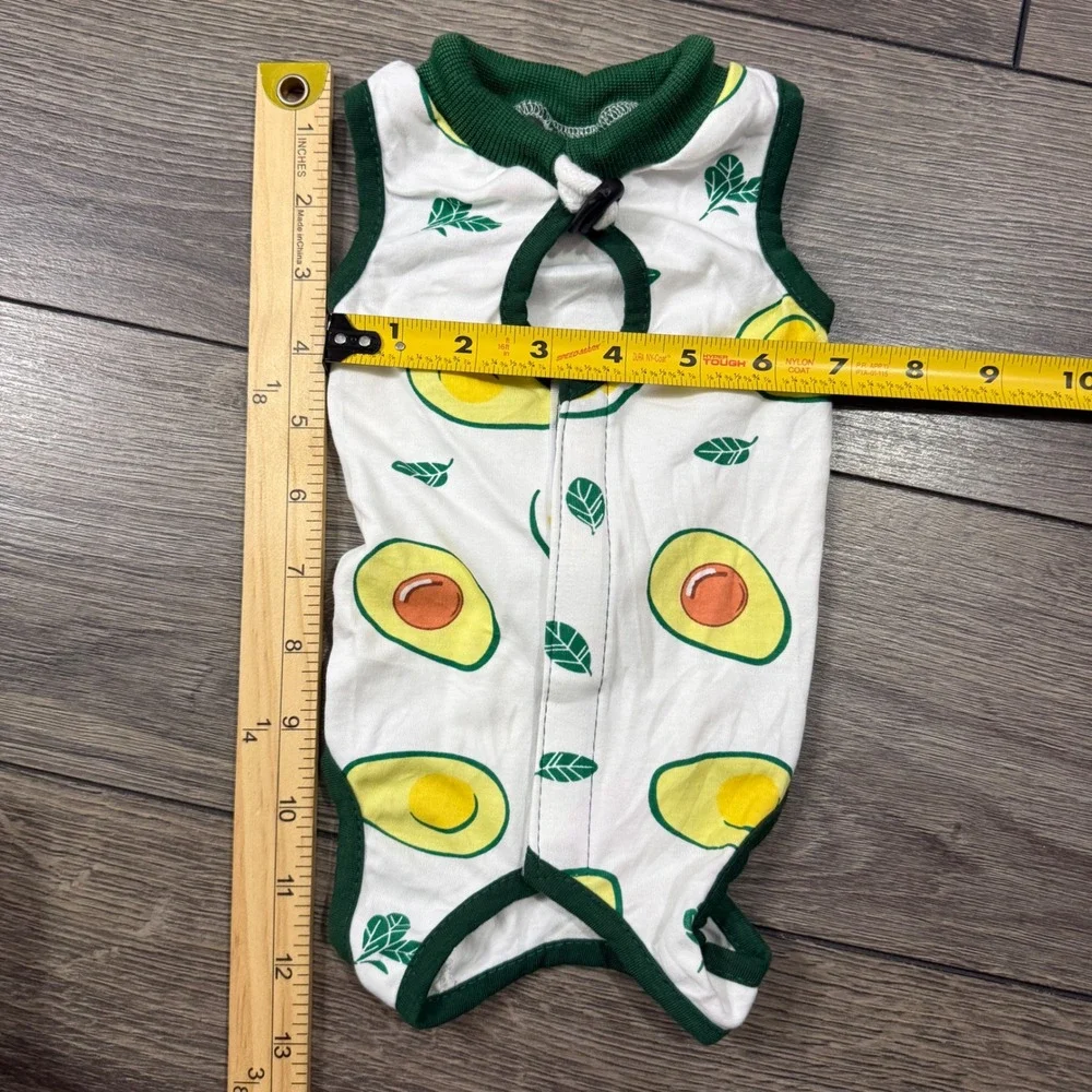 Medium Dog Clothing Avocado Fruit Print Romper Green White Pet Jumpsuit M